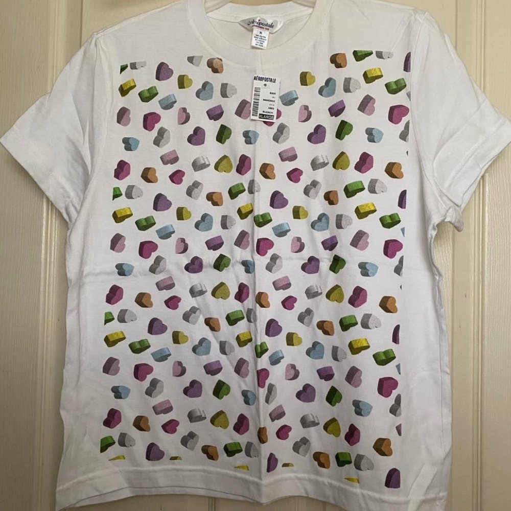 Aeropostale Vintage multicolor candy hearts graphic tee